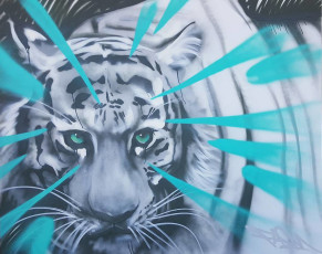 #tiger #painting for sale. DM me if interested. 5x4ft. #graffiti #eyeofthetiger #80s