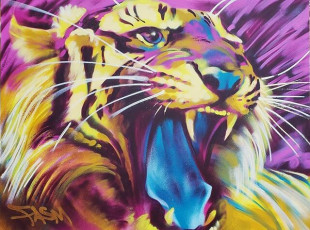 FOR SALE 4x3 #tiger #canvas #spraypaint #graffitiart #originalart #cancontrol #customart #80scolors #fasm painted this live at @modshop209
